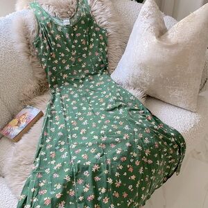 Vintage 90s Green Cotton Floral Print maxi dress United Colors Of Benetton S